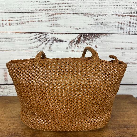 Eric Javits New York Tobacco Brown Woven Straw Leather Shoulder Handbag Purse - Picture 4 of 12